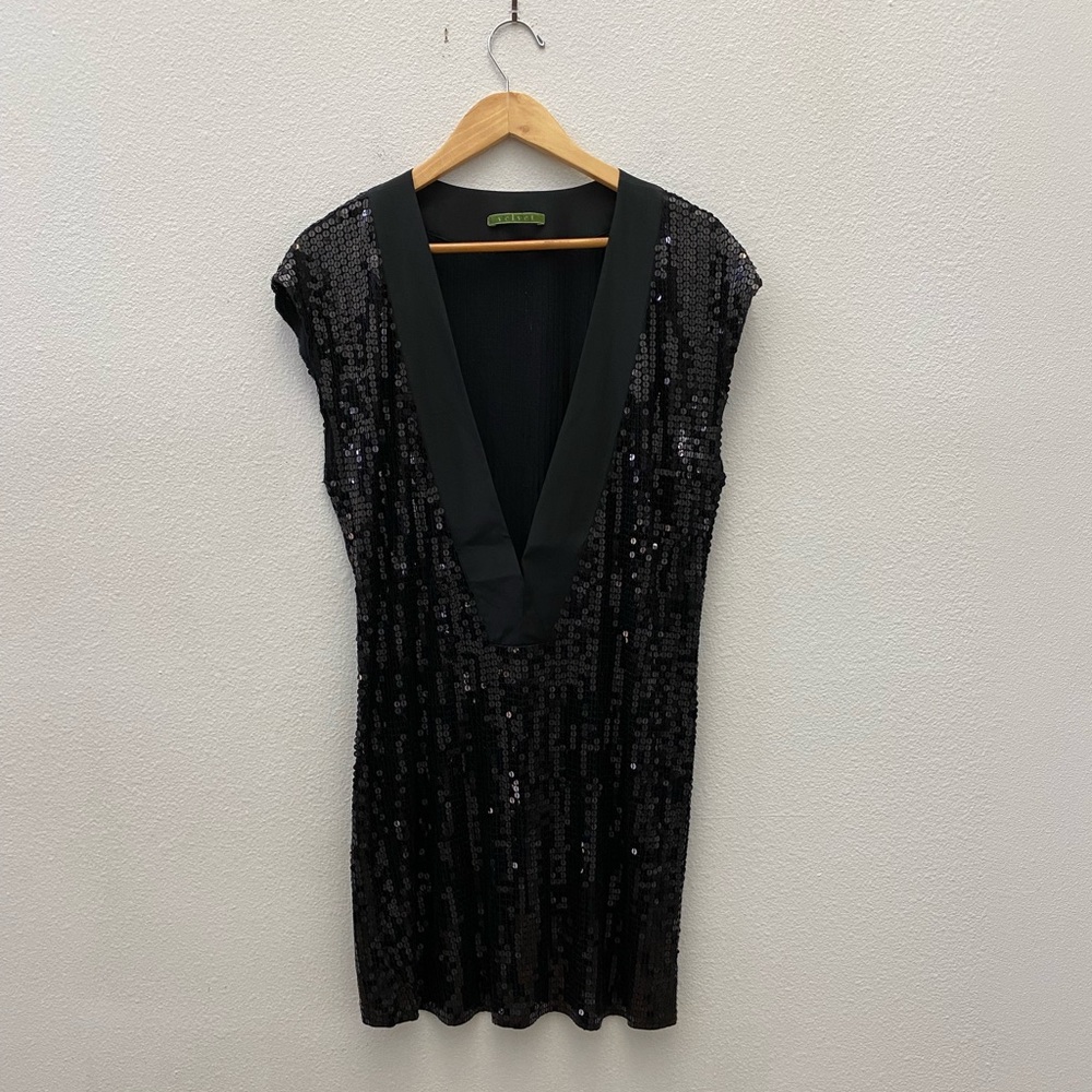 VELVET black sequin v-neck holiday New Year’s Eve party mini dress